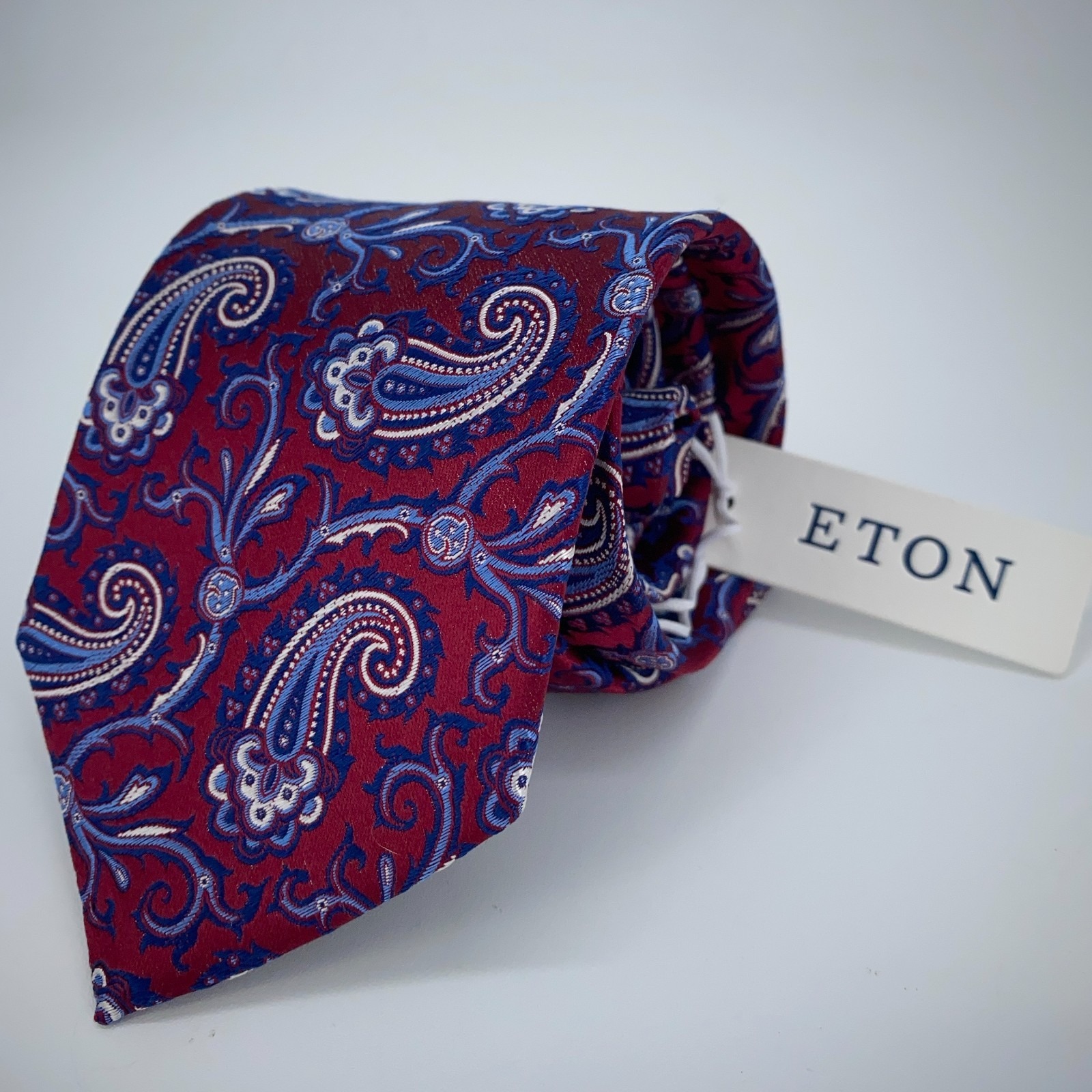 Eton Tie Men One Size Red Blue Paisley Silk Classic Fit Necktie England Made Nwt